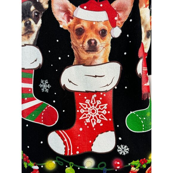 Christmas Chihuahua Stocking T-Shirt Port & Company Medium 100% Cotton Black - Picture 6 of 16